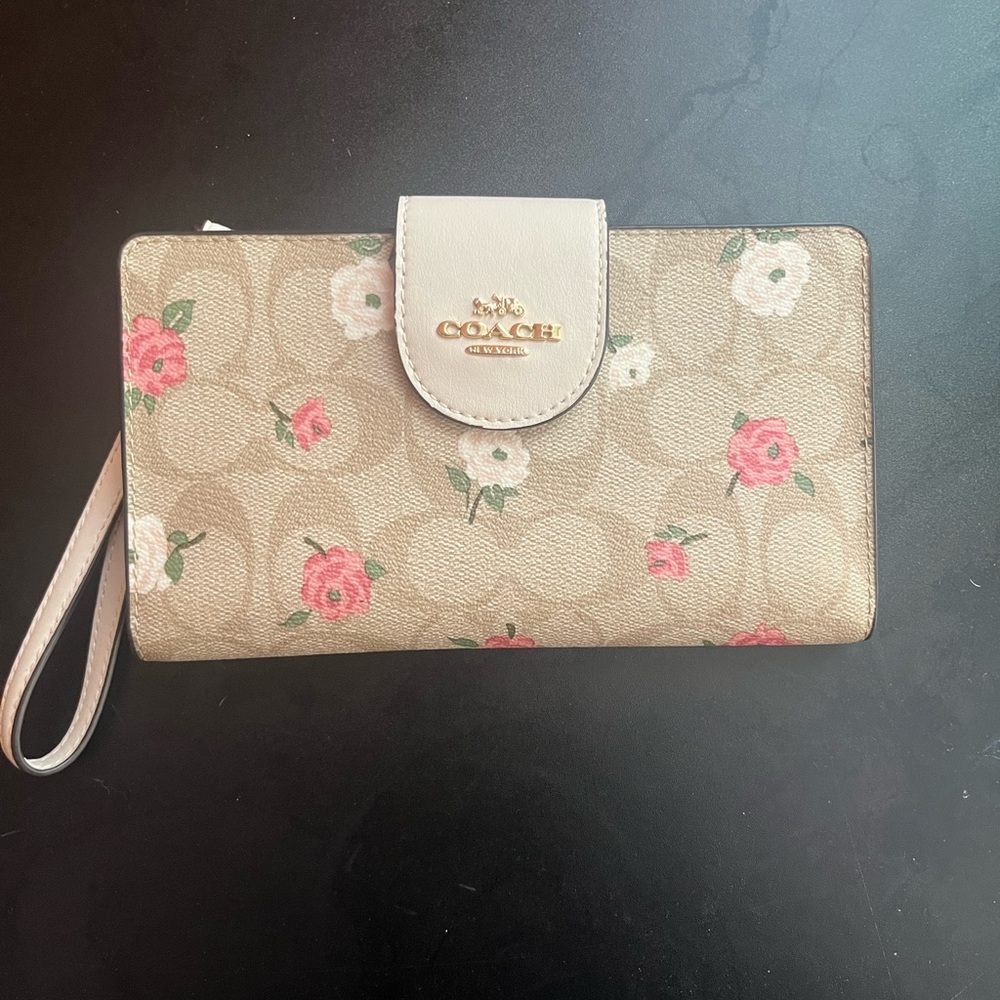 Coach Beige Floral Wristlet